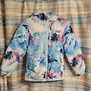 Hurley Kids Puffer Jacket with Blue and Pink Pattern